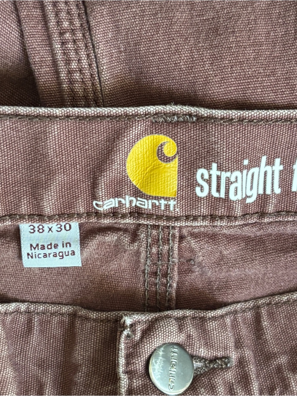 Carhartt Maroon Double Knee Work Pants with Yellow Logo